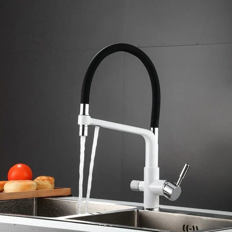Keukenkraan gootsteen flexibele dubbele kraan waterzuiveraar - Wit - Messing 4 a4895633 0238 4d83 ac50 995e48f40f1d