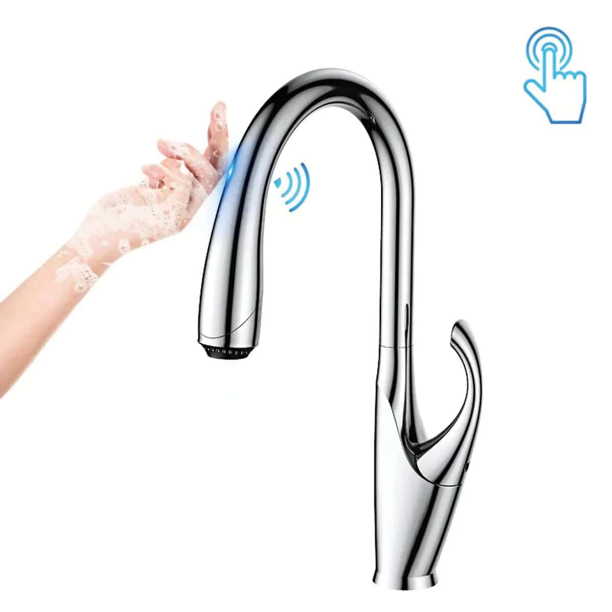 Keukenkraan met flexibele, automatische touch-bediening en uittrekbare sproeikop - Zilver - Messing 5 7d164c07 3ce3 4813 90a1 b234fe5b25e7