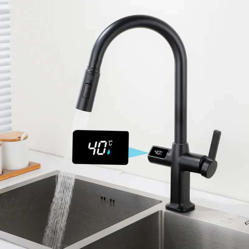 Keukenkraan met thermostatische bediening, digitale display, flexibele handdouche - Zwart - Messing s261f6d481d97407b8308533c22772c266 0e1353b5 a634 48fe 9556 552fe0dd783c