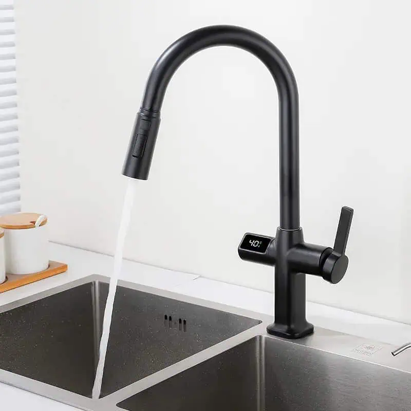 Keukenkraan met thermostatische bediening, digitale display, flexibele handdouche - Zwart - Messing s059372d344e7411aa1979fd8f84a030ed f8d7615b f3eb 4630 a4ee 9c95268497b1