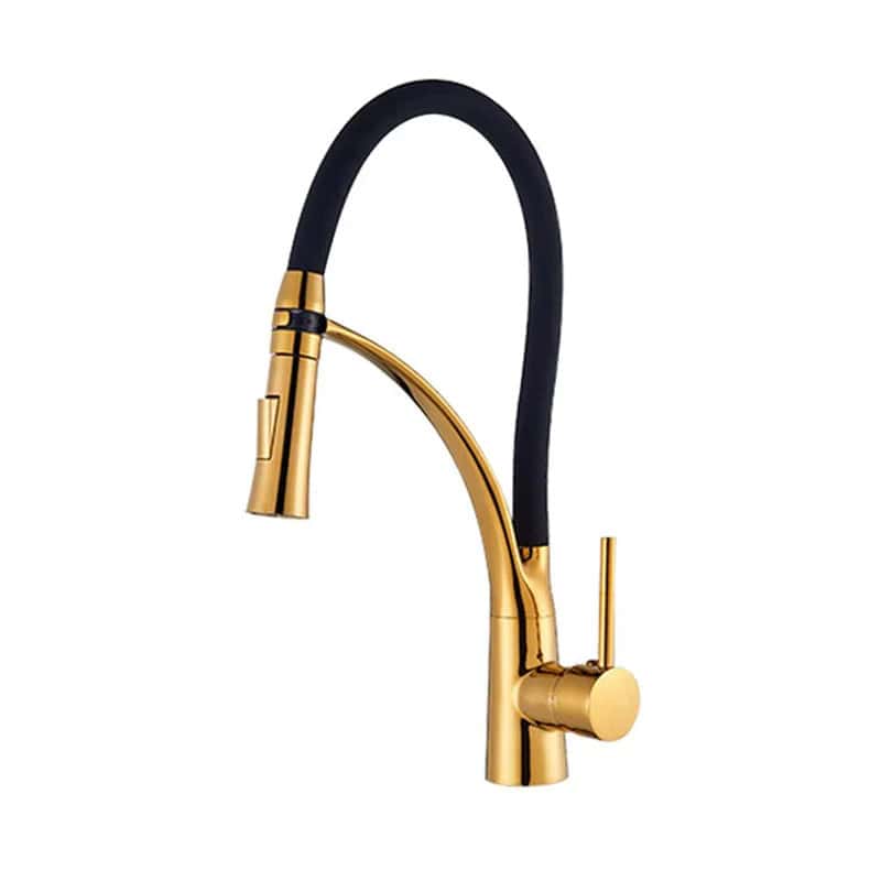 Keukenkraan met zwarte slang en sproeikop, mengkraan - Goud - Messing image0 af3d0e8a 68d1 4d6a bafc 81883f5188dd
