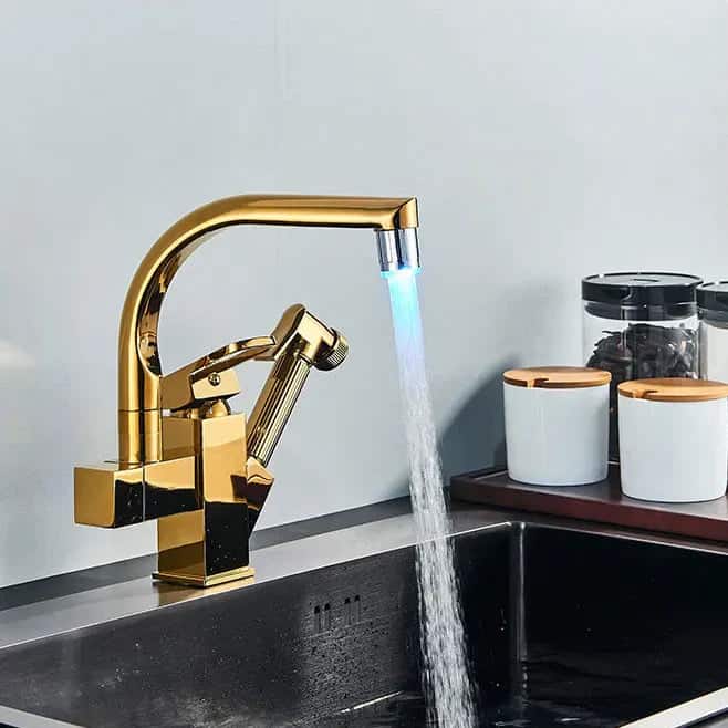 Keukenkraan ontwerp mengkraan led flexibele sproeikop pistool - Goud - Messing image14 copie3 6bb594c2 1d71 463c 8b42 85e279457b79