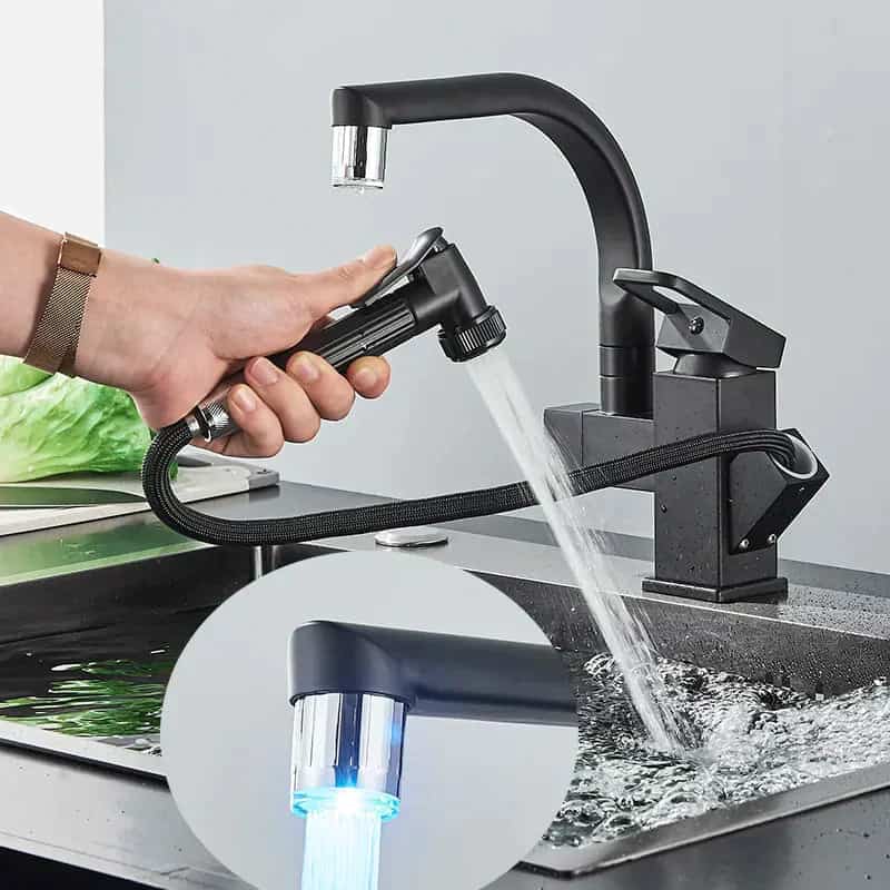 Keukenkraan ontwerp mengkraan led flexibele sproeikop pistool - Zwart - Messing 31 be370493 8c8d 481d b6d1 d3934d238e27