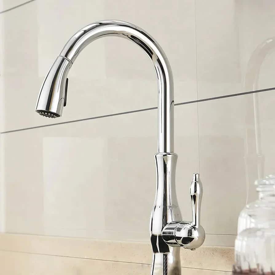 Keukenkraan retro gebogen met flexibele sproeikop - Zilver - Messing 1 0b48112c 6c7a 4158 8275 9c207f9bca89