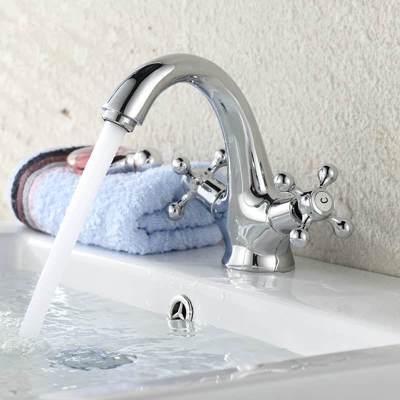 Klassieke badkamer wastafelkraan met dubbele handvatten - Zilver - Messing h003c79a292954a49be82c6bb3a5886d87 c31db631 8e9e 4970 bb60 9d414cef1c83