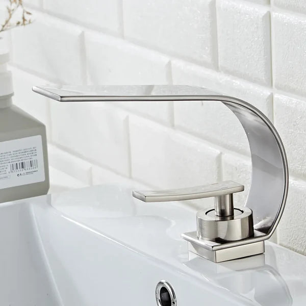 Kraan badkamer wastafel plat gebogen - Zilverkleurig s09e74ee7dcf84f08865df7a4e1132a68c