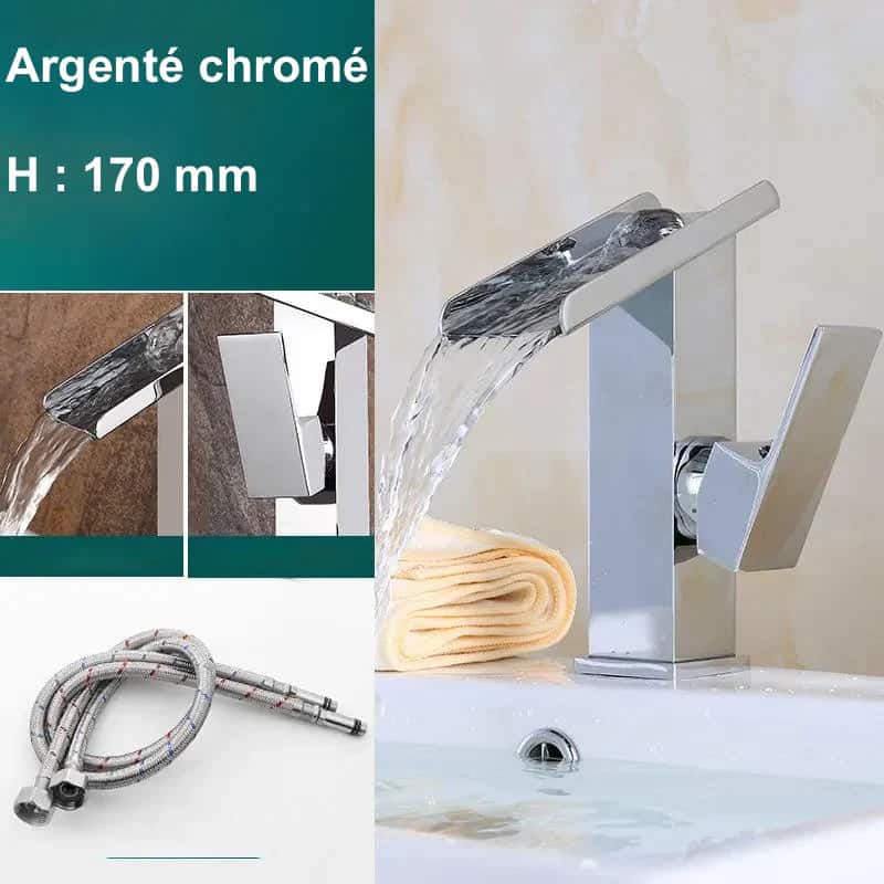 Kraan badkamer wastafel rechthoekig watervalontwerp - Zilver - Messing image6 f5f6b069 f2b5 40ac 8014 c7d0f438152b