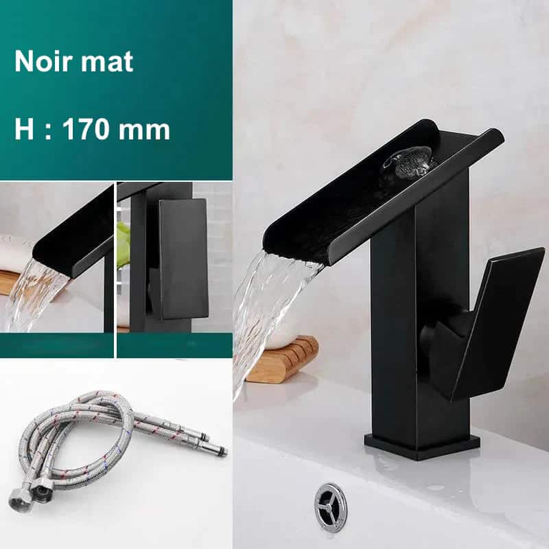 Kraan badkamer wastafel rechthoekig watervalontwerp - Zwart - Messing image7 cef11cbb 9f89 457d 8505 fa2af6072212