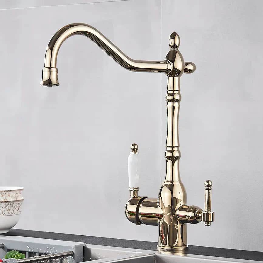 Kraan keuken gootsteen retro mengkraan waterzuiveraar - Goud - Messing image9 db453128 e68c 4e5a adff 182527b3d71f