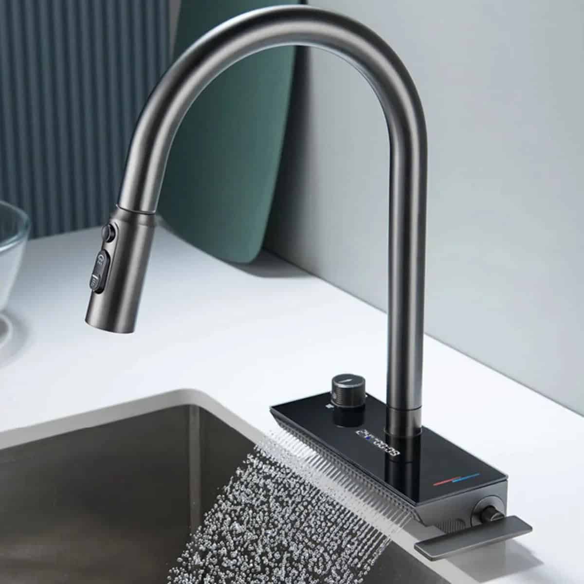 Kraan keuken gootsteen waterval flexibele sproeikop digitale display - Zwart image3 93c50b0b 168e 4398 8148 36eddfbb63b2